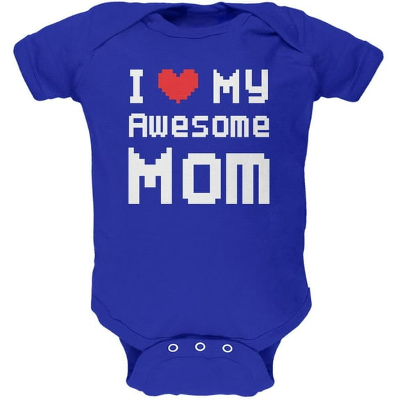 Mother's Day - I Heart My Awesome Mom 8 Bit Pixel Royal Soft Baby One Piece - 9-12 months