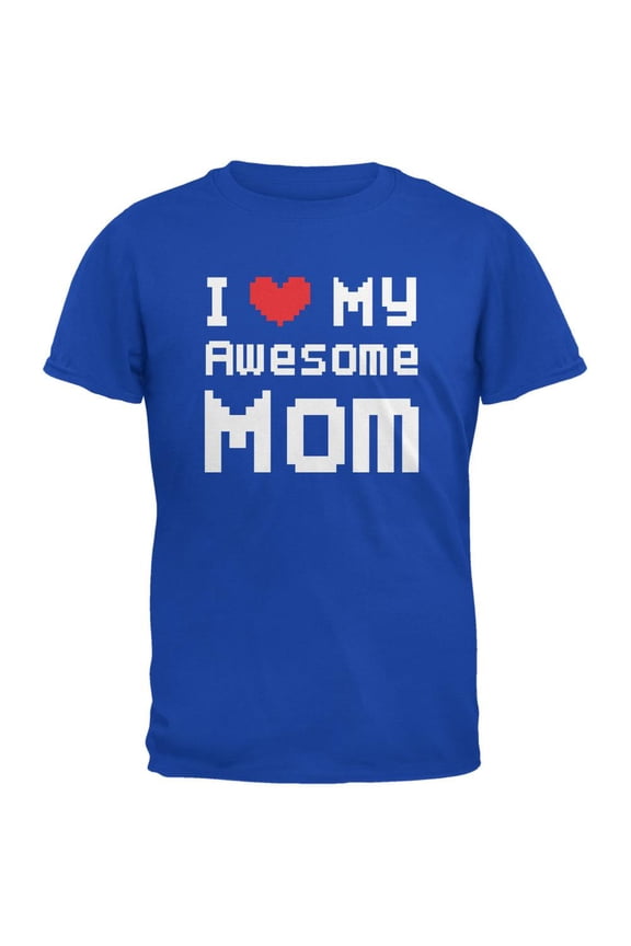 Mother's Day - I Heart My Awesome Mom 8 Bit Pixel Royal Youth T-Shirt - Youth X-Large
