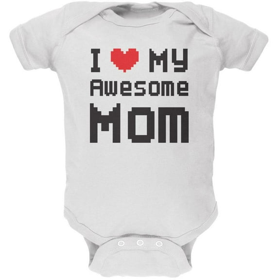 Mother's Day - I Heart My Awesome Mom 8 Bit Pixel White Soft Baby One Piece - 9-12 months