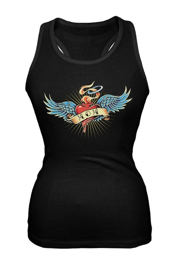 Mother's Day - I Love My Tattoo Mom Black Juniors Soft Tank Top - Small