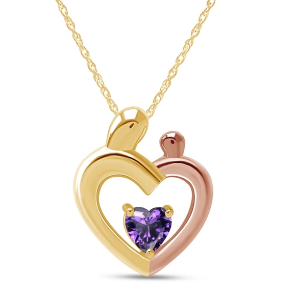 AFFY Mother's Day Jewelry Gift Heart Cut Simulated Amethyst Two Tone Mom Pendant Necklace In 14k Yellow Gold Over Sterling Silver