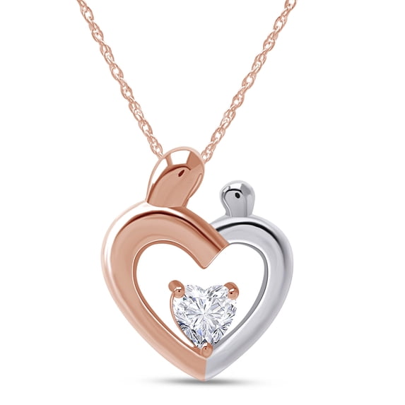 AFFY Mother's Day Jewelry Gift Heart Cut Simulated Cubic Zirconia Two Tone Mom Pendant Necklace In 14k Rose Gold Over Sterling Silver