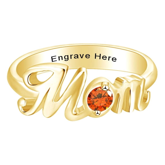 AFFY Jewelry Gifts Personalized Round Simulated Citrine Mom Promise Band Ring in 14k Yellow Gold Over Sterling Silver Ring Size-9.5