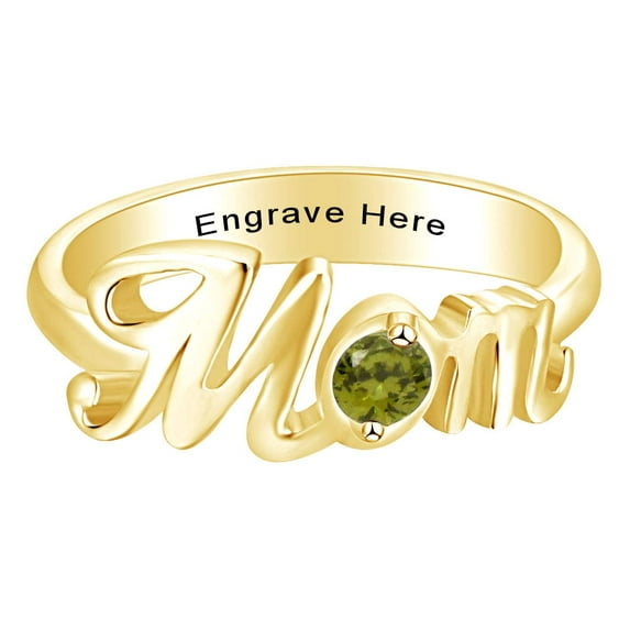 AFFY Jewelry Gifts Personalized Round Simulated Peridot Mom Promise Band Ring in 14k Yellow Gold Over Sterling Silver Ring Size-6