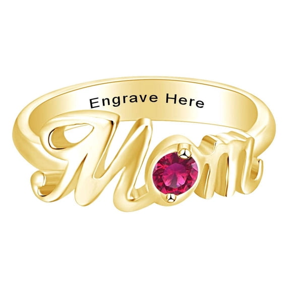 AFFY Jewelry Gifts Personalized Round Simulated Ruby Mom Promise Band Ring in 14k Yellow Gold Over Sterling Silver Ring Size-5