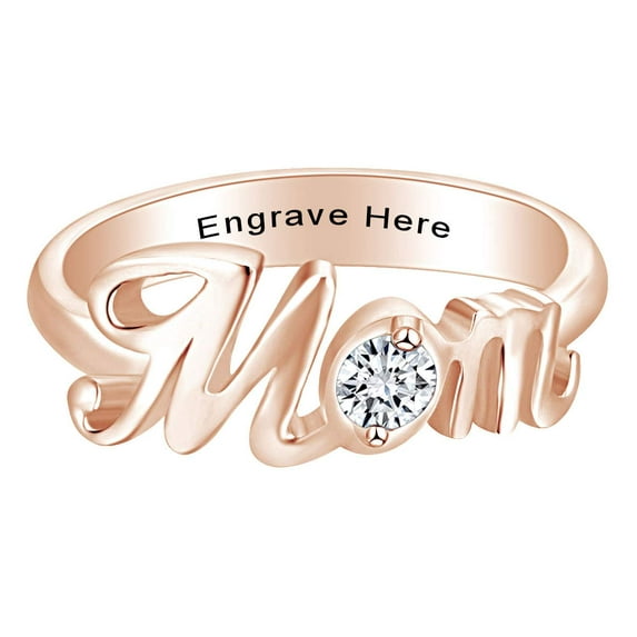 AFFY Jewelry Gifts Personalized Round White Cubic Zirconia Mom Promise Band Ring in 14k Rose Gold Over Sterling Silver Ring Size-8