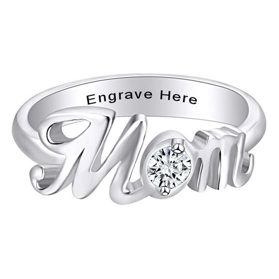 AFFY Jewelry Gifts Personalized Round White Cubic Zirconia Mom Promise Band Ring in 14k White Gold Over Sterling Silver Ring Size-5.5