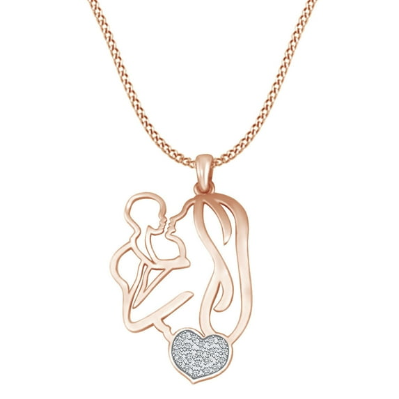 AFFY Mother's Day Jewelry Gifts 14k Rose Gold Over Sterling Silver White Cubic Zirconia Mother Son Pendant Necklace