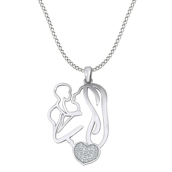 AFFY Mother's Day Jewelry Gifts 14k White Gold Over Sterling Silver White Cubic Zirconia Mother Son Pendant Necklace