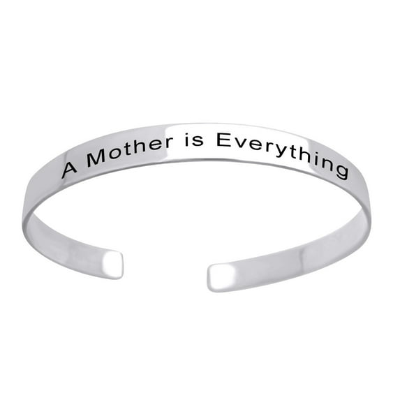 AFFY Mother's Day Jewelry Gifts Customized " A MOTHER IS EVERYTHING " Inspirational Mom Positive Messaged Cuff Bracelet In 14k White Gold Over Sterling Silver