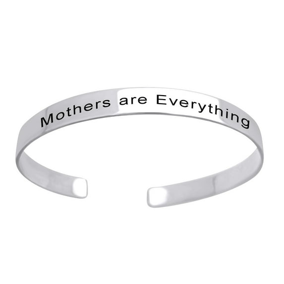 AFFY Mother's Day Jewelry Gifts Customized " MOTHERS ARE EVERYTHING " Inspirational Mom Positive Messaged Cuff Bracelet In 14k White Gold Over Sterling Silver