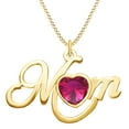 thumbnail image 1 of AFFY Heart Cut Simulated Ruby Mom Pendant Necklace for Women 14K Yellow Gold over Silver, 1 of 1