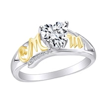 AFFY Mother's Day Jewelry Gifts Heart & Round White Cubic Zirconia Two Tone Mom Heart Promise Ring In 14k White Gold Over Sterling Silver Ring Size-5