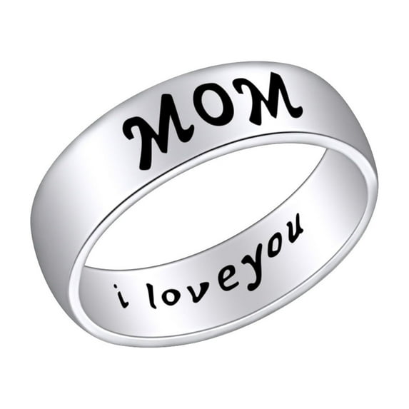 AFFY Mother's Day Jewelry Gifts " I love you MOM " Promise Band Ring In 14k White Gold Over Sterling Silver Ring Size-5