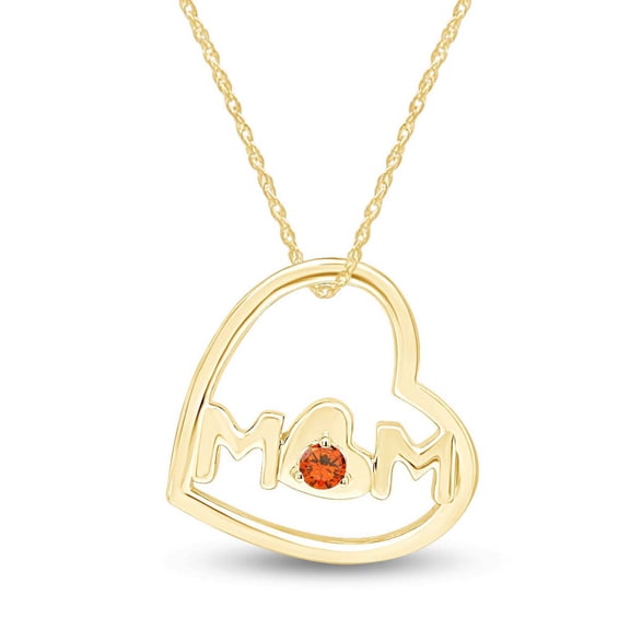 AFFY Mother's Day Jewelry Gifts Round Cut Simulated Citrine Open Heart Mom Pendant Necklace In 14k Yellow Gold Over Sterling Silver