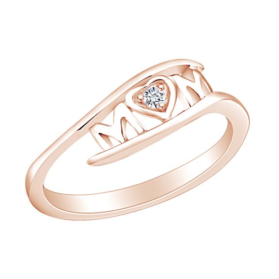 AFFY Mother's Day Jewelry Gifts Round Cut White Cubic Zirconia Mom Heart Promise Ring In 14k Rose Gold Over Sterling Silver Ring Size-8.5