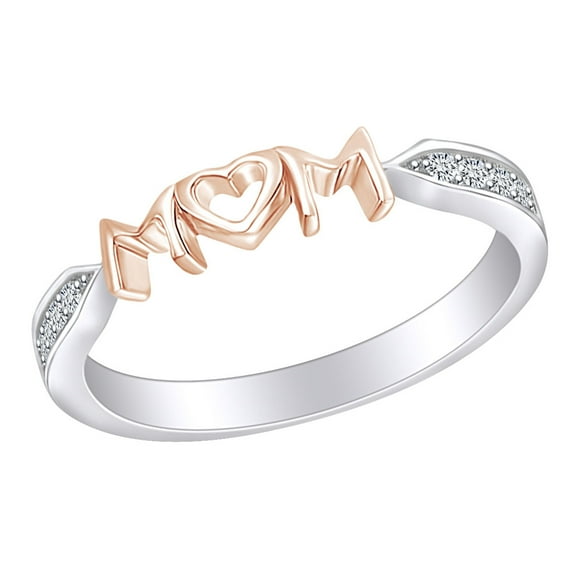 AFFY Mother's Day Jewelry Gifts Round Cut White Cubic Zirconia Two Tone Promise Mom Band Ring In 14k White Gold Over Sterling Silver Ring Size-8