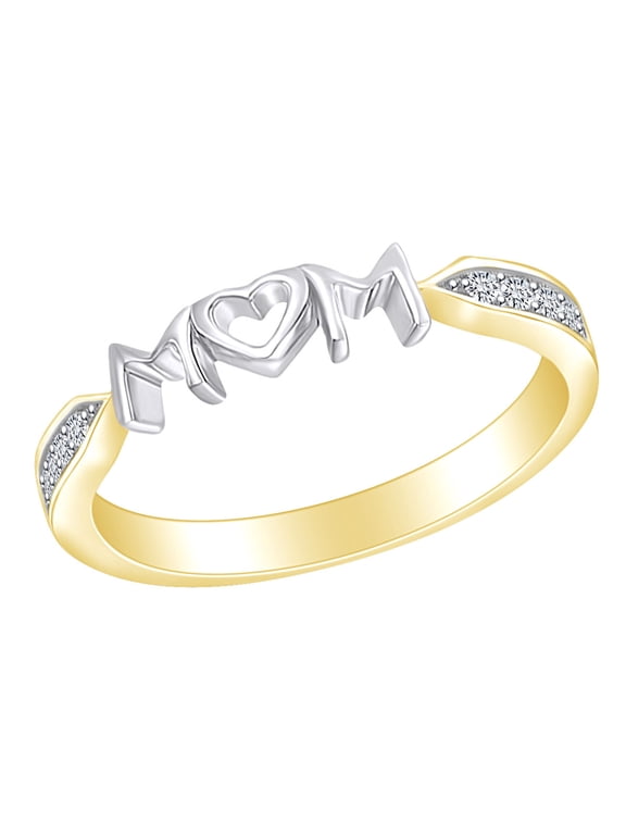 Mother's Day Jewelry Gifts Round Cut White Cubic Zirconia Two Tone Promise Mom Band Ring In 14k Yellow Gold Over Sterling Silver Ring Size-5