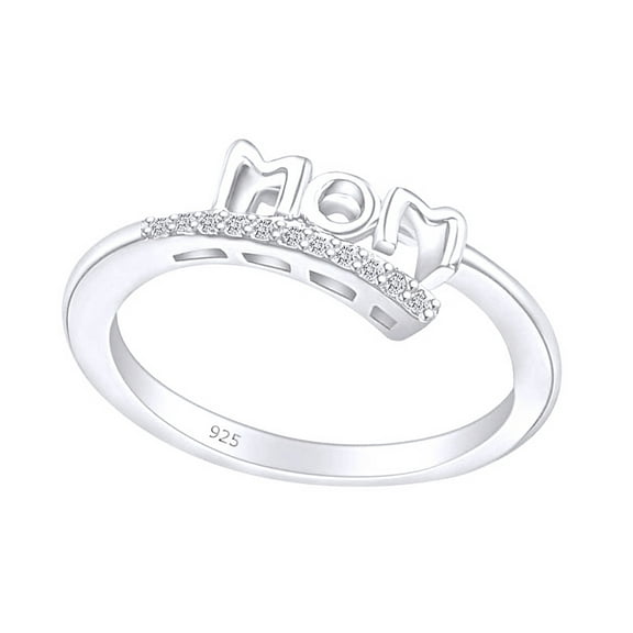 AFFY Mother's Day Jewelry Gifts Round Shape White Cubic Zirconia Mom Promise Ring In 14k White Gold Over Sterling Silver Ring Size-6
