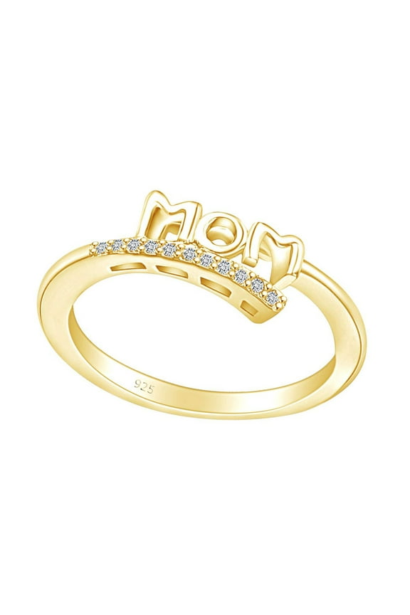 Mother's Day Jewelry Gifts Round Shape White Cubic Zirconia Mom Promise Ring In 14k Yellow Gold Over Sterling Silver Ring Size-9