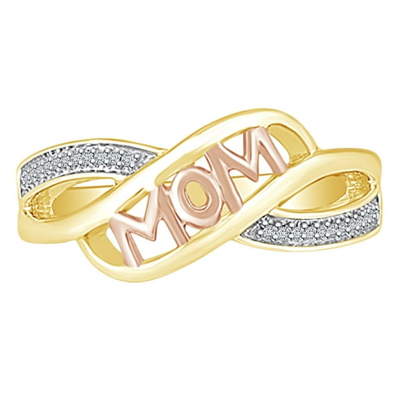 AFFY Mother's Day Jewelry Gifts Round Shape White Cubic Zirconia Two Tone Mom Bypass Promise Ring In 14k Yellow Gold Over Sterling Silver Ring Size-7