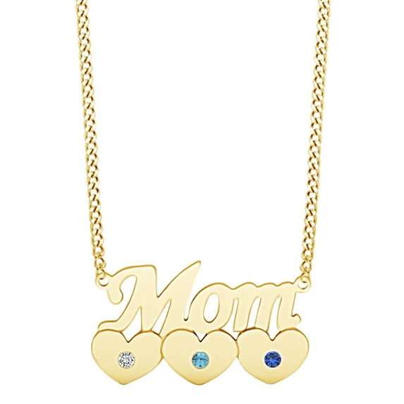 AFFY Mother's Day Jewelry Gifts Round Simulated Three Birthstones Mom Pendant Necklace In 14k Yellow Gold Over Sterling Silver
