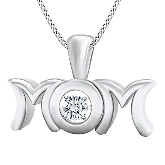 AFFY Mother's Day Jewelry Gifts Round White Cubic Zirconia Mom Pendant Necklace In 14k White Gold Over Sterling Silver