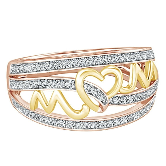 AFFY Mother's Day Jewelry Gifts Round White Cubic Zirconia Two Tone Mom Band Promise Ring In 14k Rose Gold Over Sterling Silver Ring Size-8