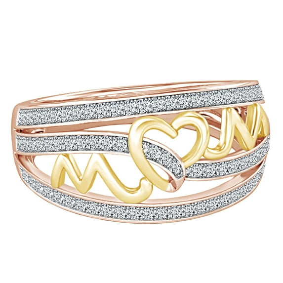 AFFY Mother's Day Jewelry Gifts Round White Cubic Zirconia Two Tone Mom Band Promise Ring In 14k Rose Gold Over Sterling Silver Ring Size-8