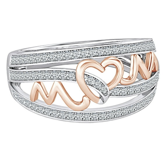 AFFY Mother's Day Jewelry Gifts Round White Cubic Zirconia Two Tone Mom Band Promise Ring In 14k Yellow Gold Over Sterling Silver Ring Size-8