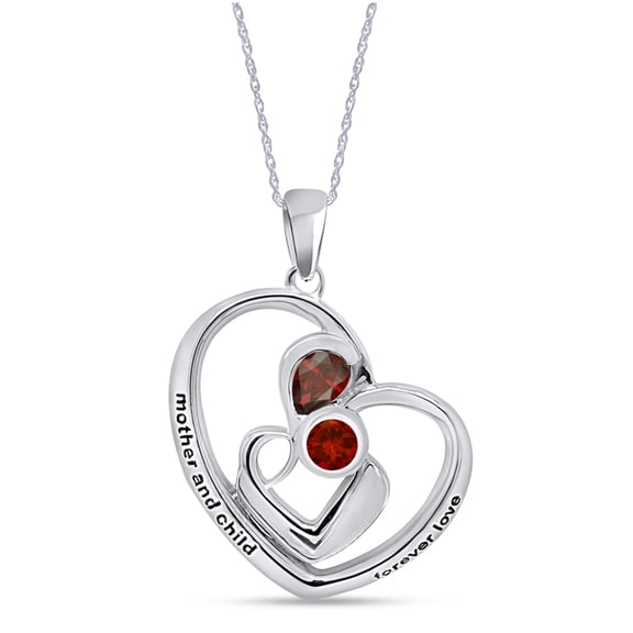 AFFY Mother's Day Jewelry Gifts Simulated Garnet Mom Love Heart Pendant Necklace In 14k White Gold Over Sterling Silver