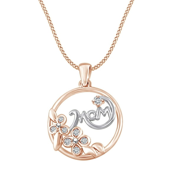 AFFY Mother's Day Jewelry Gifts White Natural Diamond Accents Two Tone Blossoming Mom Pendant Necklace In 14k Rose Gold Over Sterling Silver