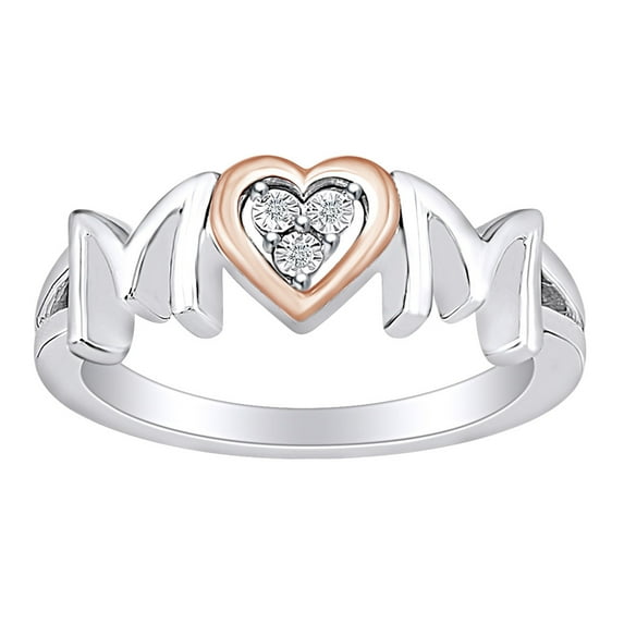 Mother's Day Jewelry Gifts White Natural Diamond Accents Two Tone Mom Heart Promise Ring In 14k White Gold Over Sterling Silver Ring Size-5