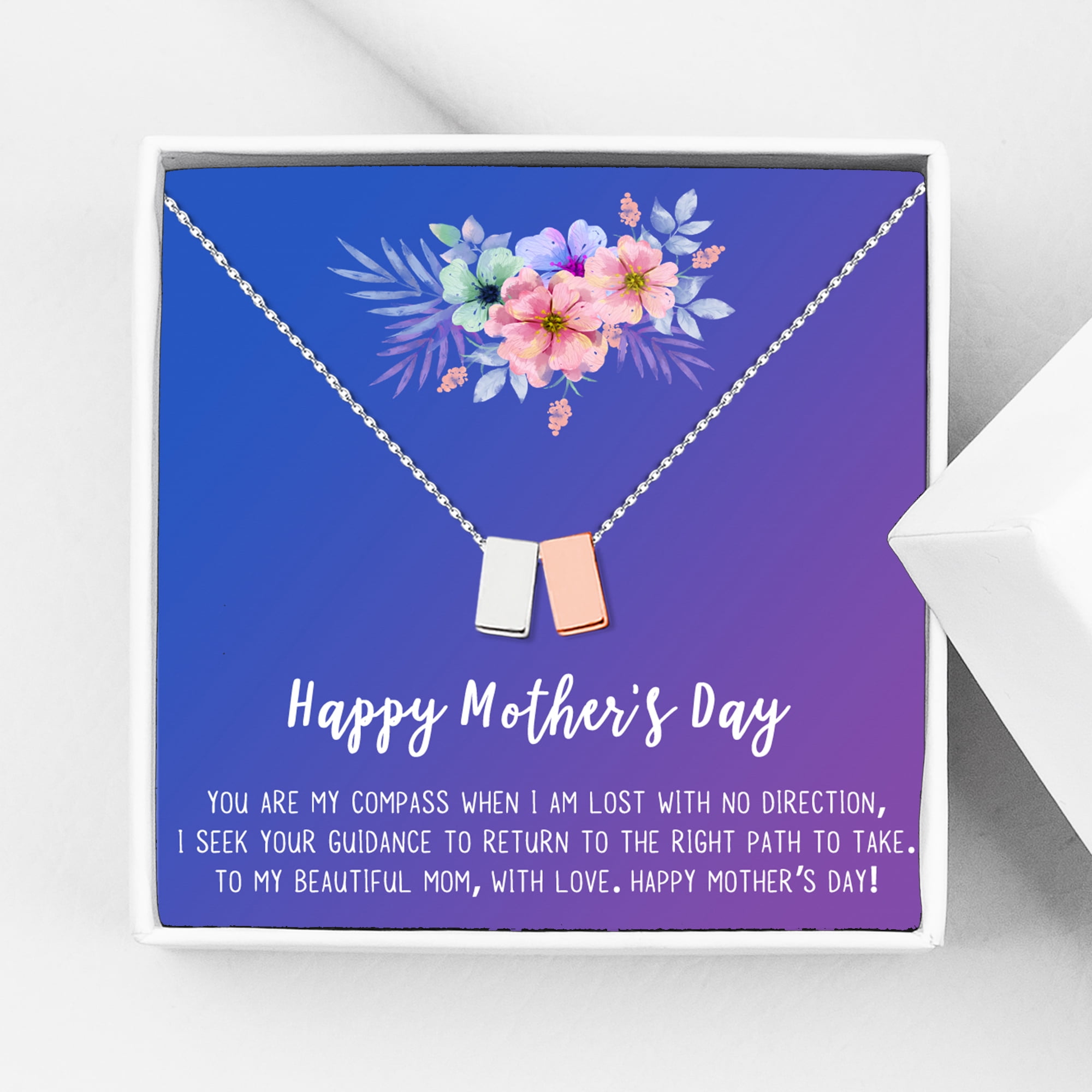 Mother's Day Jewelry For Mom, Mother's Day Necklace, Gift for Mom, Mother's Day Jewelry Gifts, Mother's Day Necklace, with Gift Box [Silver and RG Cube, No Personalized Blue-Purple Card]