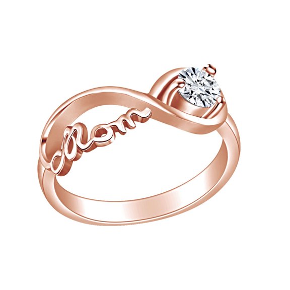 Mother's Day Jewelry Round Shpe Cubic Zirconia Mom Infinity Ring 14k Rose Gold Over Sterling Silver