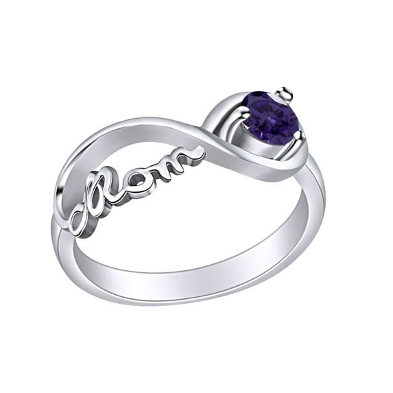 AFFY Mother's Day Jewelry Round Shpe Simulated Alexandrite Mom Infinity Ring 14k White Gold Over Sterling Silver