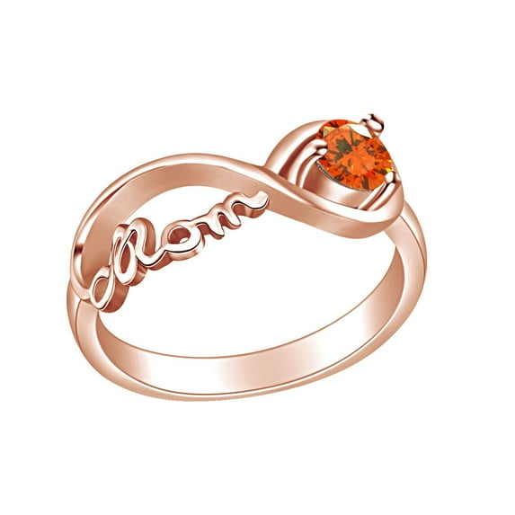 AFFY Mother's Day Jewelry Round Shpe Simulated Citrine Mom Infinity Ring 14k Rose Gold Over Sterling Silver
