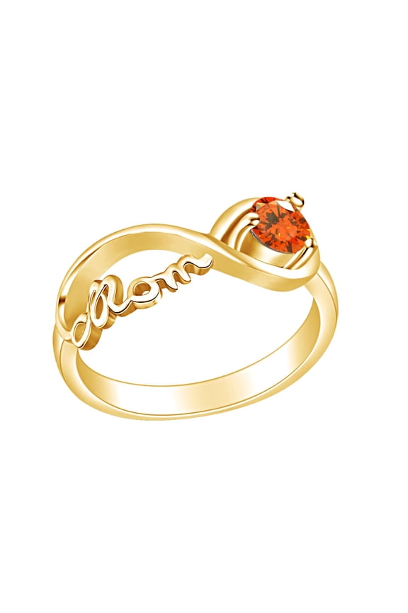 Mother's Day Jewelry Round Shpe Simulated Citrine Mom Infinity Ring 14k Yellow Gold Over Sterling Silver