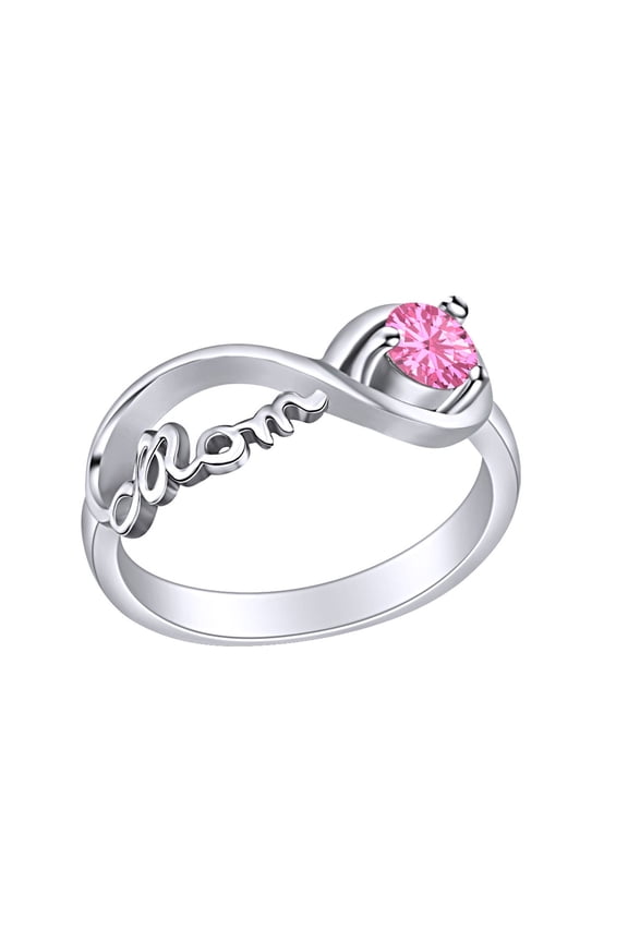 Mother's Day Jewelry Round Shpe Simulated Tourmaline Mom Infinity Ring 14k White Gold Over Sterling Silver
