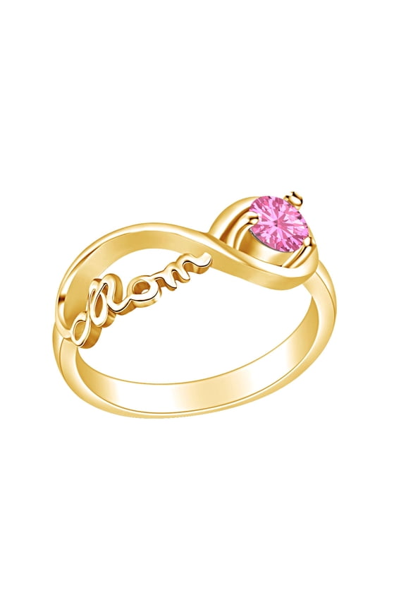 Mother's Day Jewelry Round Shpe Simulated Tourmaline Mom Infinity Ring 14k Yellow Gold Over Sterling Silver