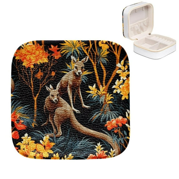 Mother's Day Kangaroo Compact Jewelry Box Organizer with Imitation Metal Zipper & Small Grid for Rings, Earrings, Bracelets