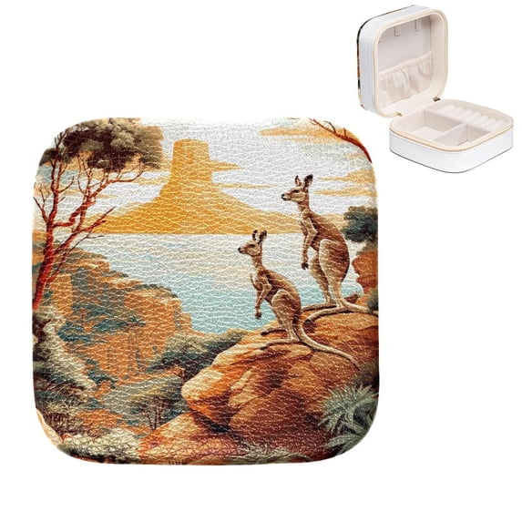 Mother's Day Kangaroo Portable Jewelry Box with Customizable Grids for Rings, Earrings, Bracelets - Compact Design