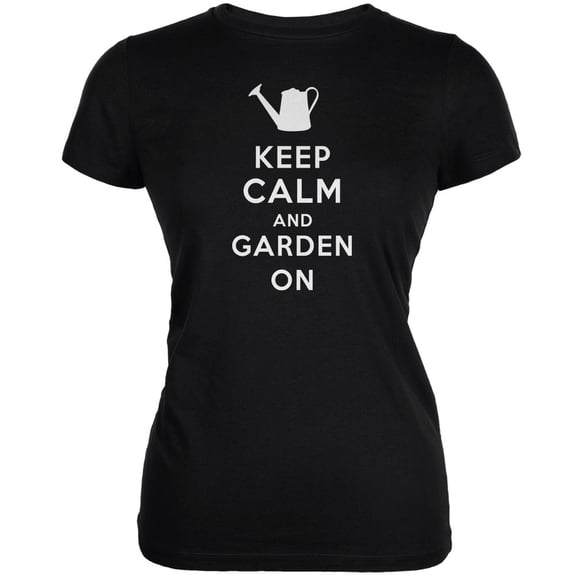 Mother's Day - Keep Calm & Garden On Black Juniors Soft T-Shirt - Medium