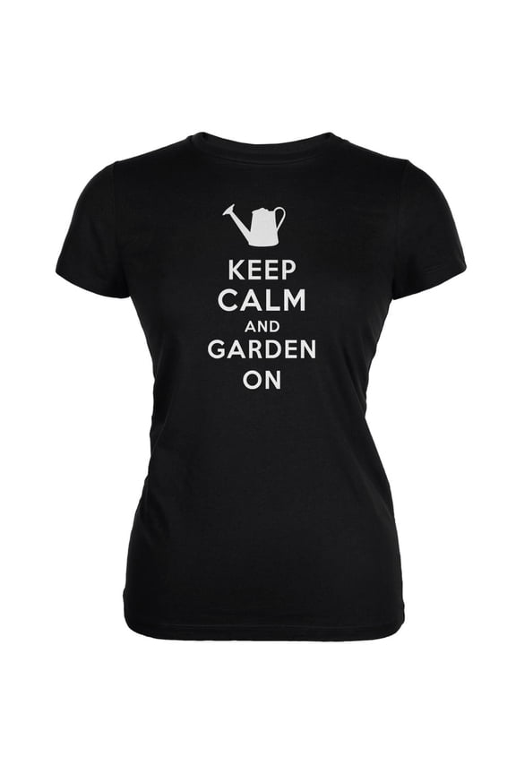 Mother's Day - Keep Calm & Garden On Black Juniors Soft T-Shirt - Small
