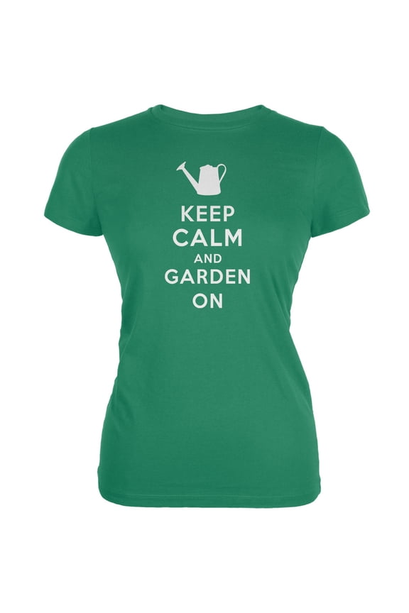 Mother's Day - Keep Calm & Garden On Kelly Green Juniors Soft T-Shirt - Small