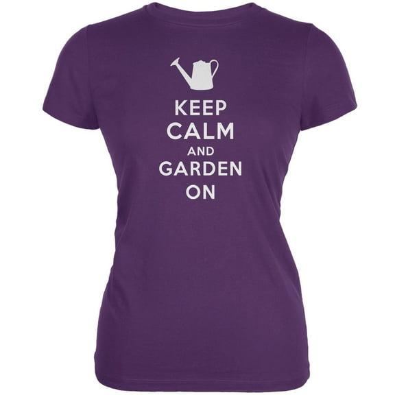Mother's Day - Keep Calm & Garden On Purple Juniors Soft T-Shirt - Large