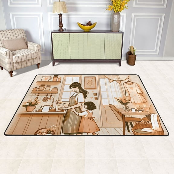 Mother's Day Kitchen Area Rug Washable 72 x 48 Floor Carpet Mat Non Slip for Bedroom Living Room Kids Room Home Decor
