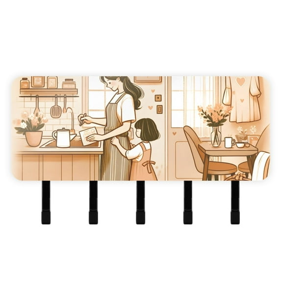Mother's Day Kitchen Mail Holder Organizer Wall Mount with Shelf Key Holder Key Rack with 5 Key Hooks for Wall Decorative