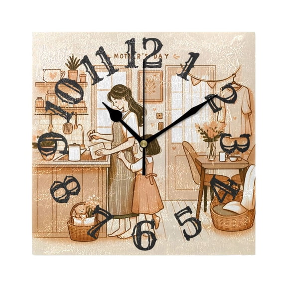 Mother's Day Kitchen Wall Clock Square Silent Non Ticking Battery Operated Clock for Home Bathroom Kitchen Bedroom Living Room