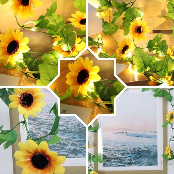 Mother's Day LED Yellow Sunflower String Lights, 2m Long Floral Garland Hanging Light with 20 LED, Large Beautiful Sun Flower Decorative String Lights, Bathroom Household Sunflower String Lights